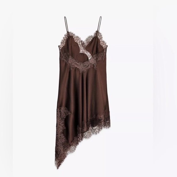 Zara NWT ZW Collection asymmetric lace dress brown 5919/200 - Picture 7 of 14
